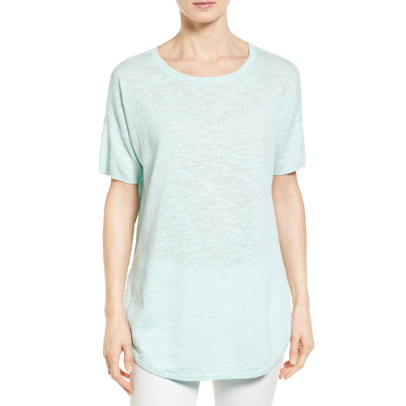 Green Linen Cotton Slub Shirttail Sweater Top XXS